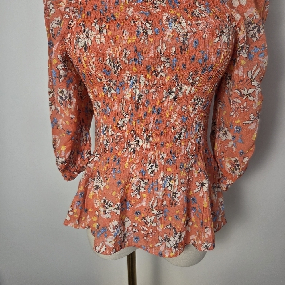 Nanette Lepore Floral Ruffled Smocked Peplum Blouse - Picture 12 of 12